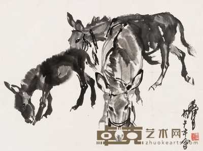 黄胄 三驴图 立轴 48×64cm